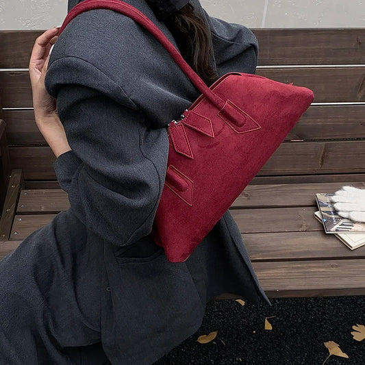 🍒Luxury faux suede bags designer handbags, special geometric layered retro shoulder bag for women axillary bags female daily commuter bag No Need To Per-suede