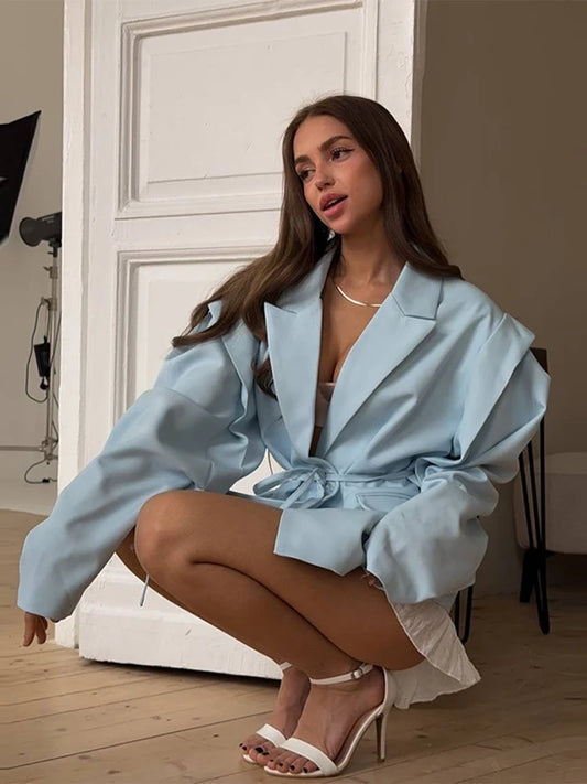 🍒 Blazer with band womens summer jacket with turn-down collar long sleeve outerwear oversized coat with pockets chic women's fashion Overide Ordinary Oversize