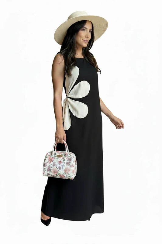 🍒Floral placement dress sleeveless summer fashion for women floral outfit printed waist hollow out maxi dress female casual wear holiday wear beach party clothing Sleeveless Back zipper vacation wear Be A flower Girl On The Side