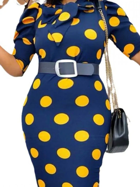 🍒Plus size women polka dot dress for summer bodycon fashion half sleeve outfit smart casual plus size midi dress XL-5XL A Spot Of Sunshine Makes You Feel Good