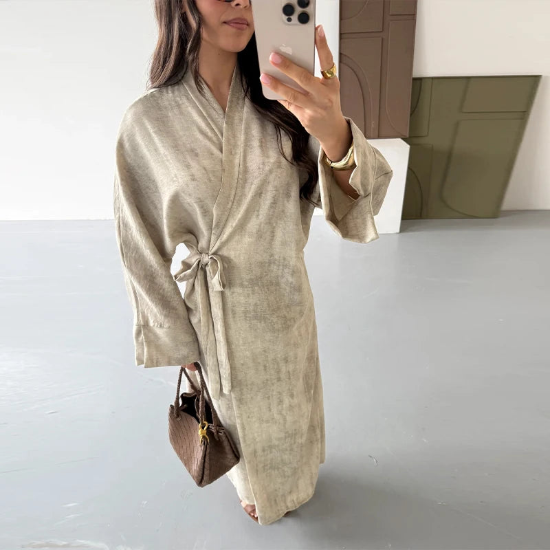 🍒Camouflage print maxi dress with side tie detail loose fit outfits long elegant female party occasion wear oversized evening wear Camera -ouflage