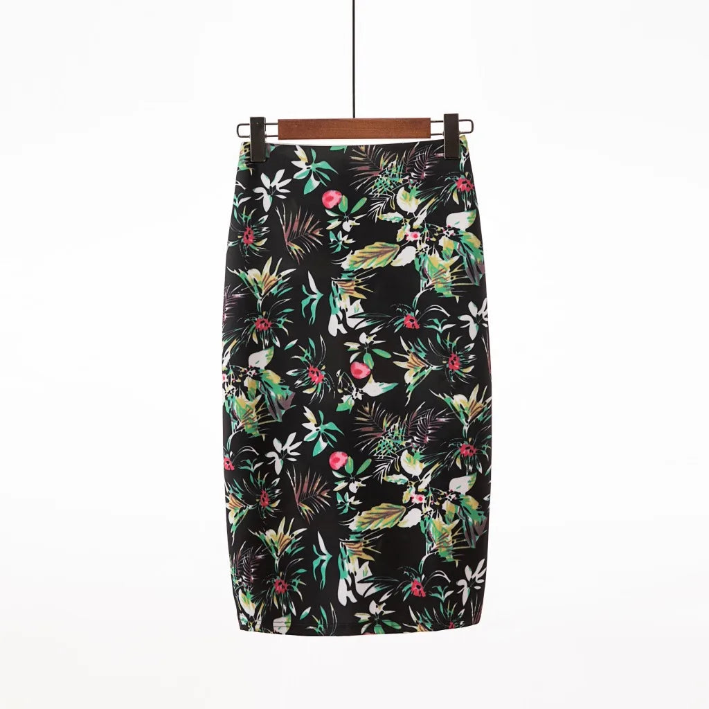 🍒 flower print pencil skirt bodycon slim midi skirt short floral print fashion smart casual women feminine clothes