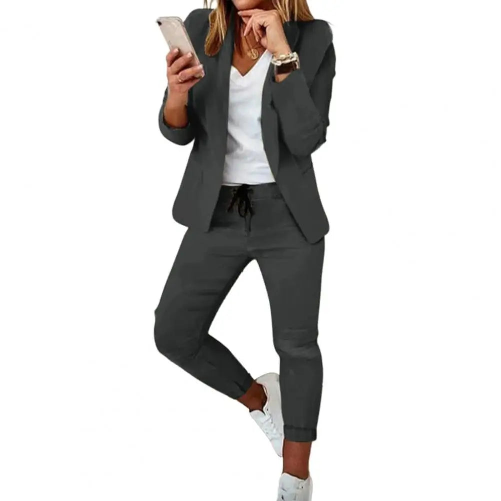 🍒Women's fashion two piece sets hip length jacket and tapered pants suit for office smart casual clothes Look Suitably Smart Casual