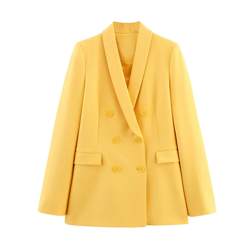 🍒Double breasted long sleeve blazer women's spring summer blazers lapel collar suit and mid waist zipper flared pants smart casual wear YEL out and bend LOW when you get this