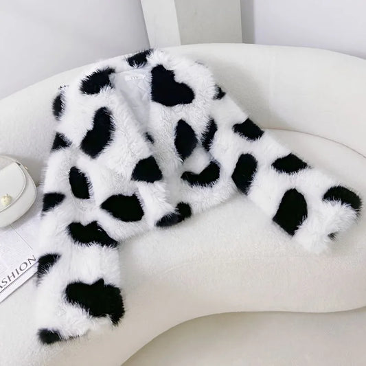 🍒Fur coats for women large collar jacket with love hearts eco-friendly furry coats chic trendy winter outerwear style versatile Fluffy Lovely