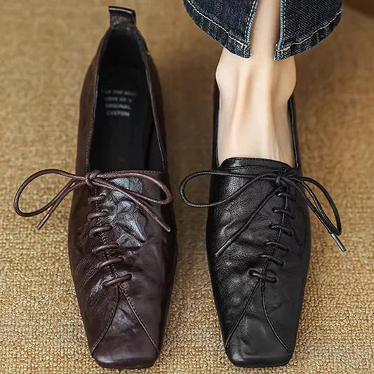 🍒Women pumps elegant flat shoes for women luxury low-heeled square toe lace up shoes comfy trendy footwear Round Up Your Squares With These Lovelylaces