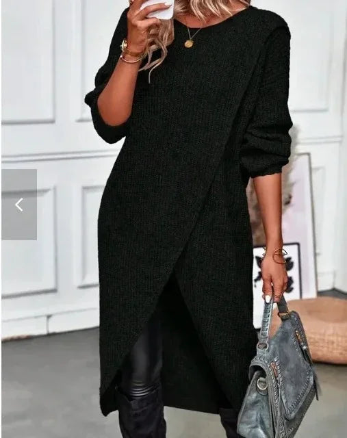 🍒Long knitted sweater women gray wool coat autumn winter fashion warm maxi sweater dress Y2k fashion style No Spinning A Yarn This knit is Cool