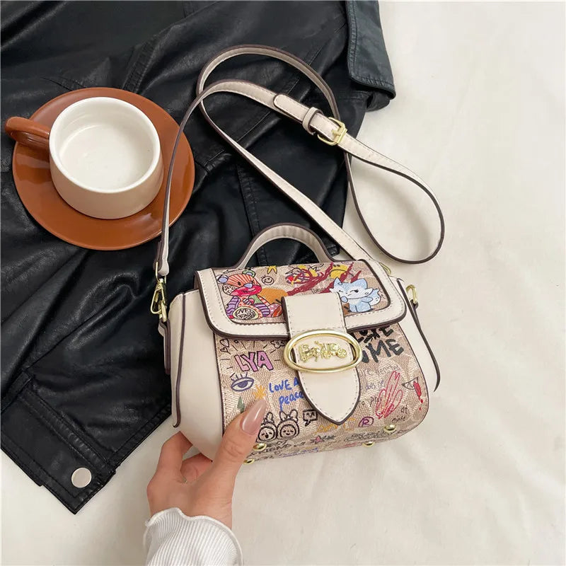🍒Graffiti handbag/Purse women's bag designer luxury shoulder bag lu leather ladies messenger bag pink crossbody bag casual bag No Word Of A Lie This GRAFFITI Bag CAN Be Yours