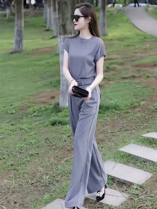 🍒Womans workwear set office professional wide leg pant and Top set matching Tailor style elegant smart casual clothing No Grey Day With This Grey Day