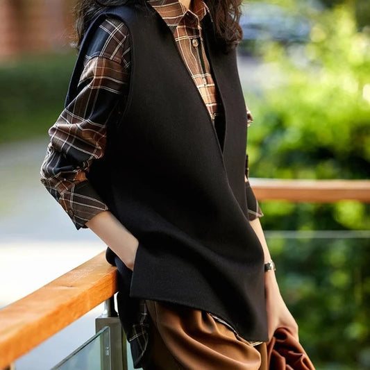 🍒Knit waistcoat for women long sleeveless jacket vest solid outerwear fashion outdoor clothing spring autumn wear