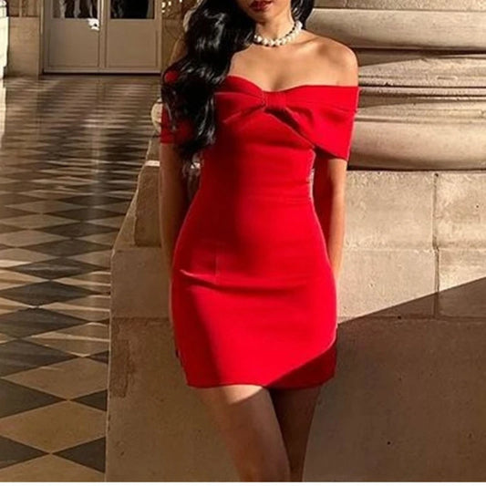 🍒Womens big bow dress strapless mini backless bodycon off shoulder party wear clubwear oitfit Get Redy For This Bowlicious