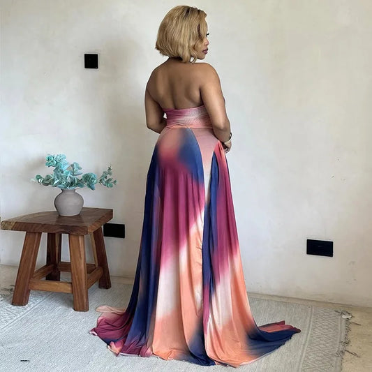 🍒Gradient dress halter neck occasion partywear clothing sleeveless backless outfits for women pleated a-line long dress, Graceful Gradient