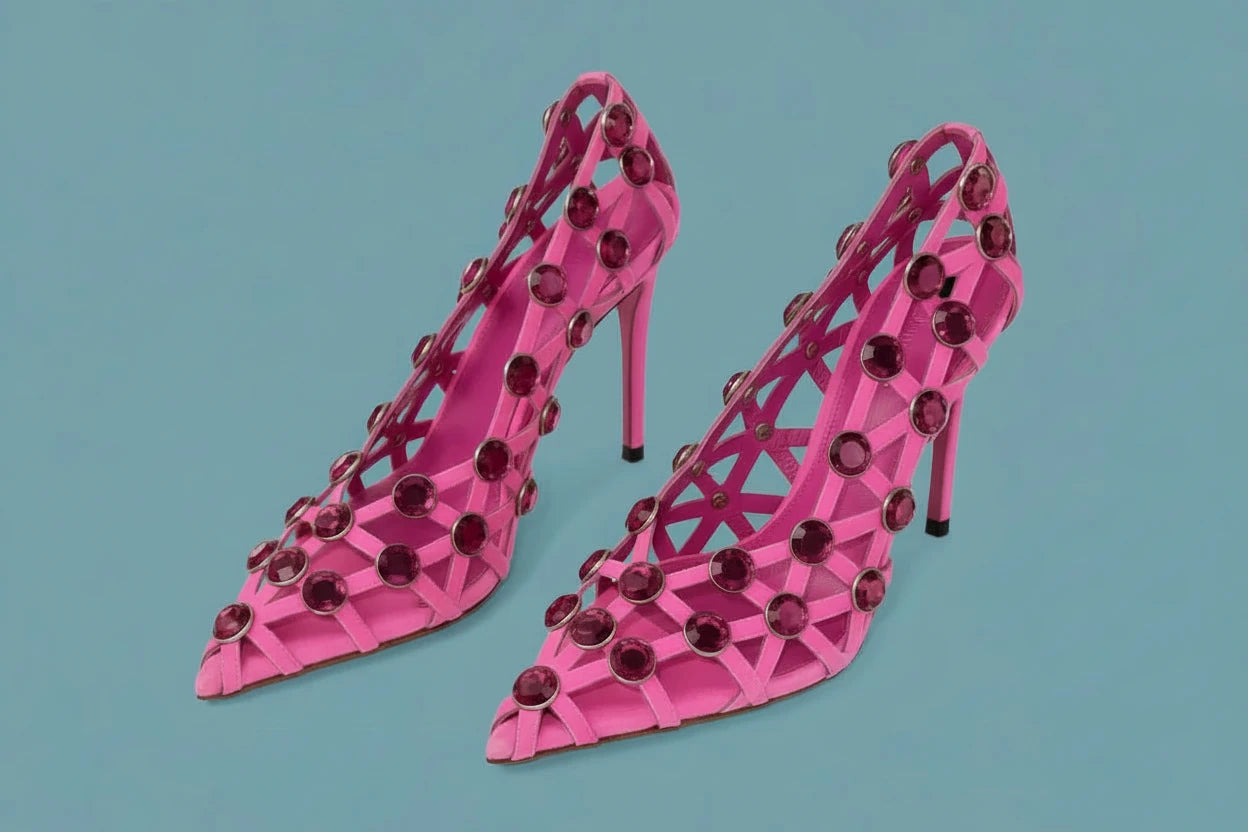 🍒crystal sandal shoe breathable hollow crystal gem cross design high heels fashion pointed toe pumps for women slip on stiletto party occasion shoes 'Casion Crystal Cross Cool