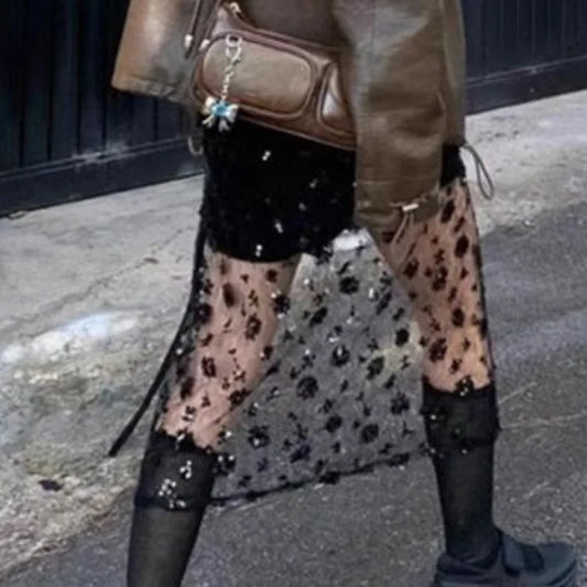 🍒Sheer floral skirt smart casual wear for women mesh outfit maxi fashion sweet girl fashion clothes evening wear streetwear It Will Be A Sheer delight To Wear