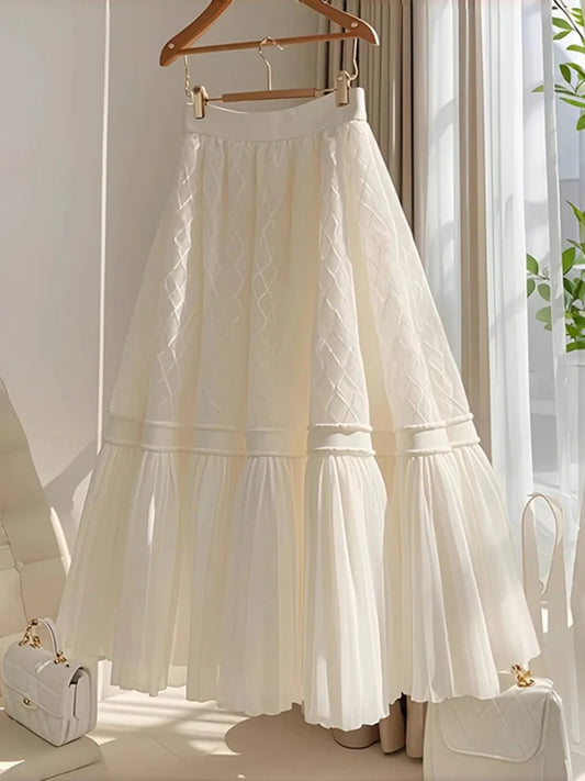 ๐Argyle skirt midi pleated solid colour casual wear for women elasticated waist skirts long all match a-line female fashion wears party occasion wear Dont Wait Till This CREAMs SC'ONE JAM it in your basket