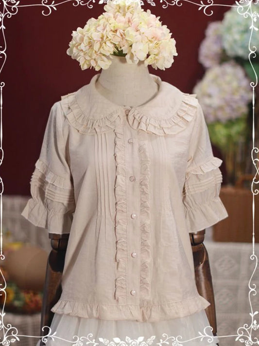 🍒Peter Pan shirt Women single breasted sweet blouse Y2k aesthetic ruffled Loose top sweet girl fashion smart casual wear Peter Pan And Cherritreewendy