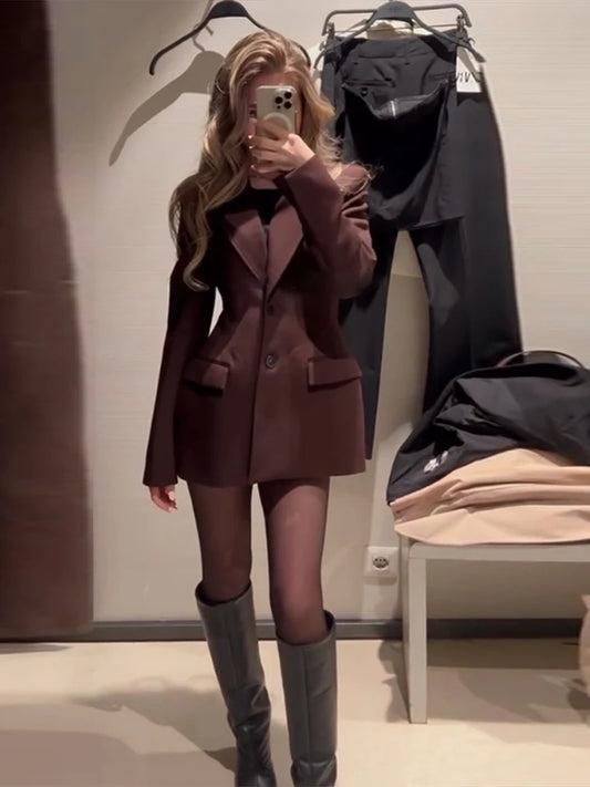 🍒Elegant office wear ladies blazer and skirt sets lapel long sleeve jacket slim waist plus a-line mini skirt spring autumn fashion smart casual wear occasion wear