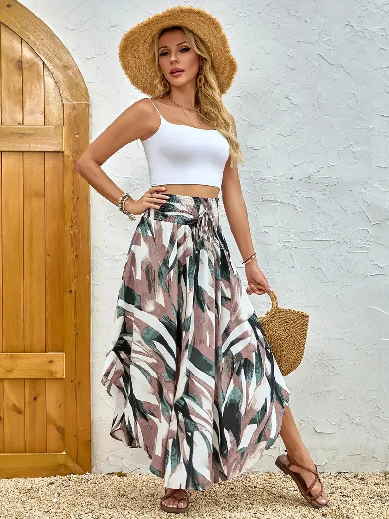 🍒Boho vintage skirt a-line midi floral print clothes fashion wear for women summer wear High waist Pleated elastic waist Long Skirt casual holiday wear Get A Chiffon And Get A Chevron