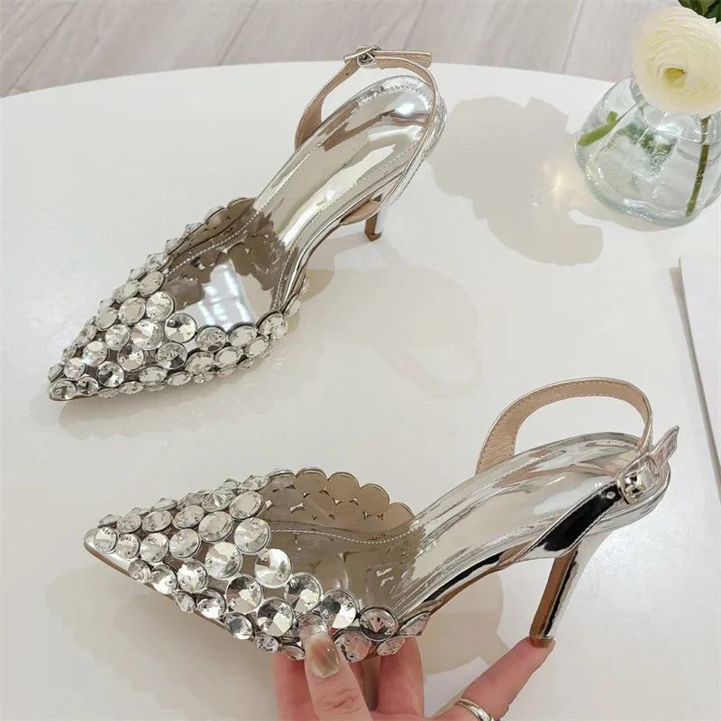 🍒Pointed toe crystal heels occasion footwear for women pvc transparent prom pump shoes for wedding party occasion Elegant female party shoes Point Towards Glamour