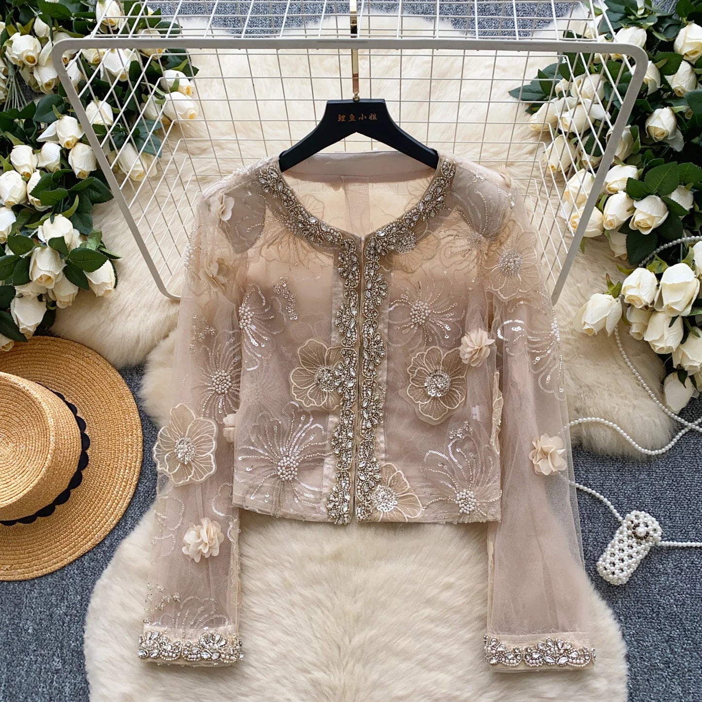 🍒Chic embroidered t-shirt sequin flora fashion for women summer wedding guest jacket party wear occasion wear Classy Cute Cover