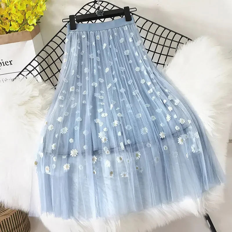🍒Sweet girl skirt women"s feminine fashion smart casual clothing floral summer wear mesh midi classy all match elegant stylish charm occasion wear Net This Mesh