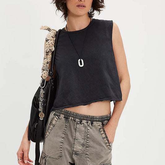 🍒Side opened crop top sleeveless tops woman summer black tops female casual wear loose breathable clothing holiday wear beachwear