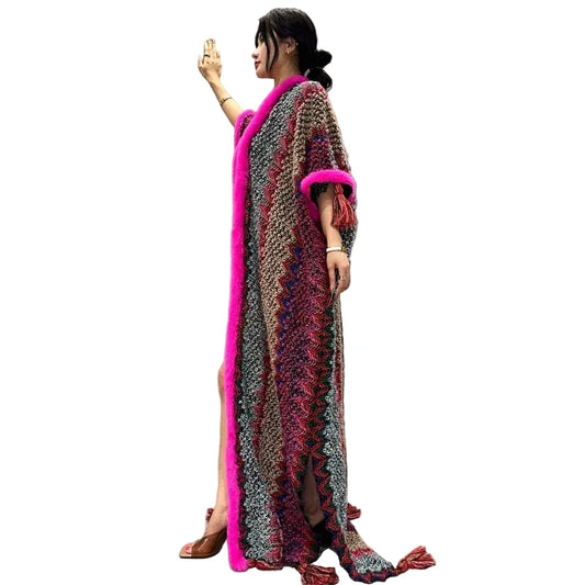 🍒Cardigan coat women winter wear tassel knitted coat winter womenpartywear coat maxi fashions cold weather clothes party coat thick warm free size female kaftan Warm Up To Pink