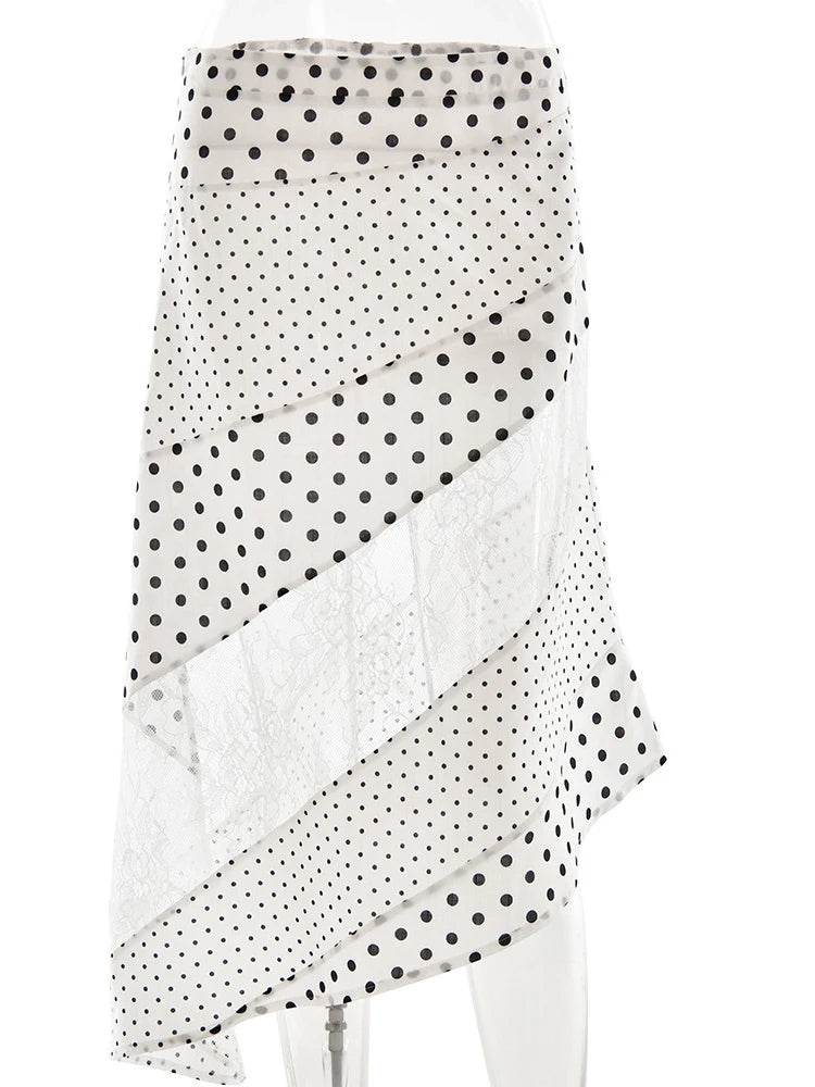 🍒Polka dot and lace skirt white high waist patchwork clothes wear see through clothing fashion female summer wear casual streetwear women Be Transparent In Your Desire To Be Spotted