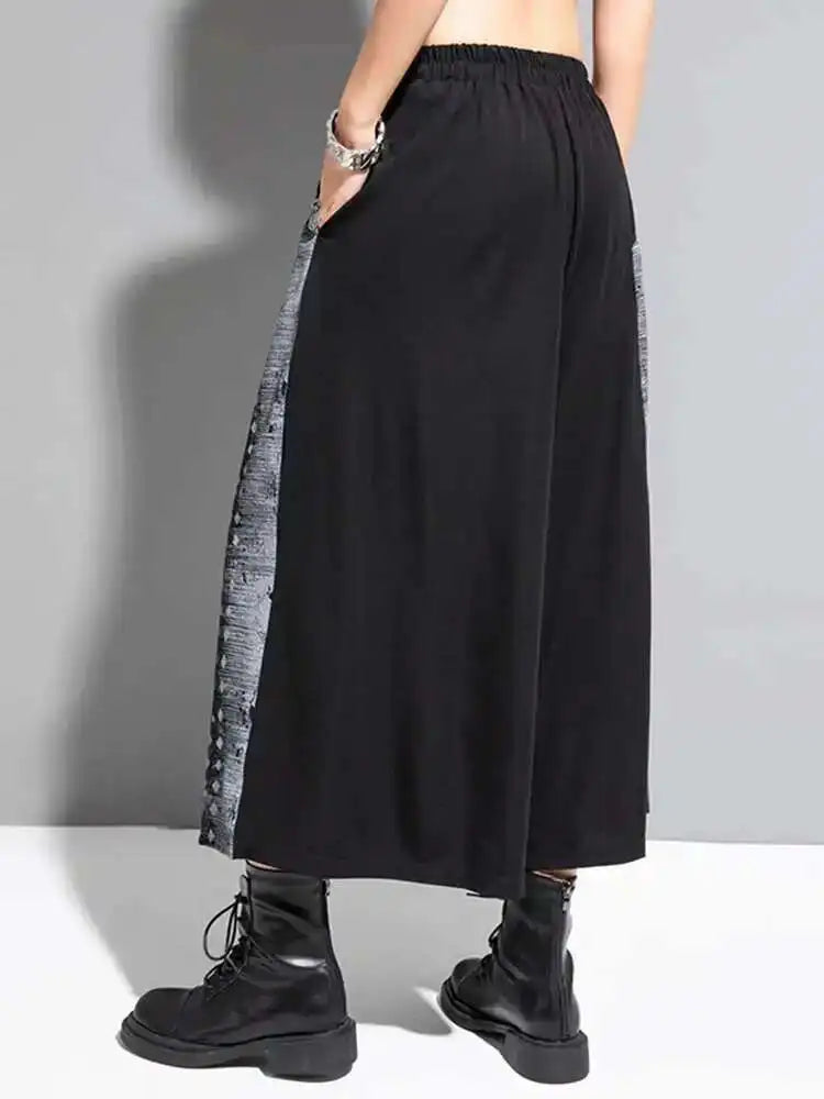 🍒High waist elastic black pattern printed wide leg pants loose fit trousers for smart or casual wear women street wear fashion party bottoms No Bottleing Out With These Bottoms Just Bottoms Up!