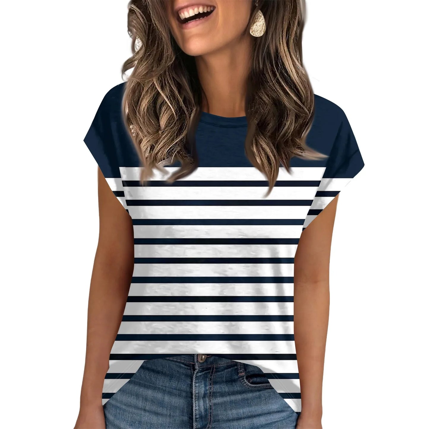 🍒Womens summer tops crop striped workout tee cap sleeve t-shirt to wear under jacket fashion trendy clothes