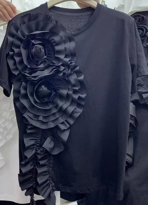 🍒Summer t-shirts for women o-neck smart casual tops t-shirt for party 3D floral tees occasion wear oversized shirts Look A'white At Night