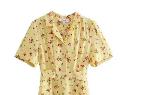 🍒knee length dress spring summer clothing quality smart casual clothes for women midi fashion short sleeve outfit TIES waist back ties elegant Ladies navy blue print summer dress Wrap Flourish In Floral