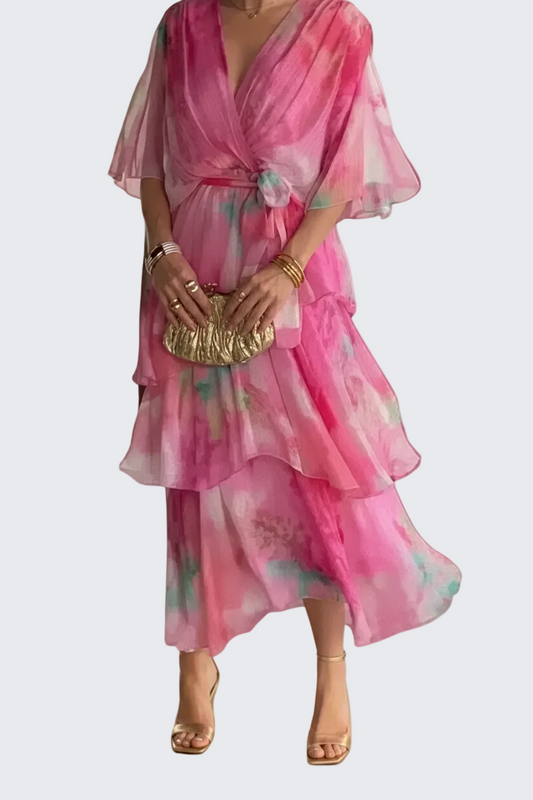 🍒Gradient print layered dress flutter sleeve outfit occasion wear for women wedding guest dresses holiday wear party fashion Don’t flutter By This Butterfly