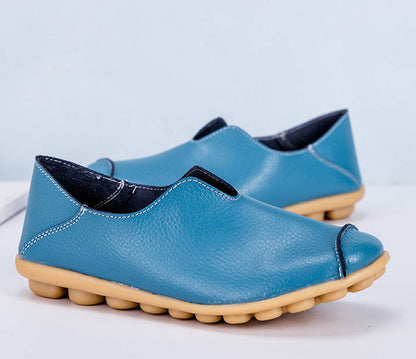 🍒Genuine leather light weight summer slip on shoes for holiday breathable footwear for women real leather rubber sole cowhide casual walkers Bright Breathy Bobbles