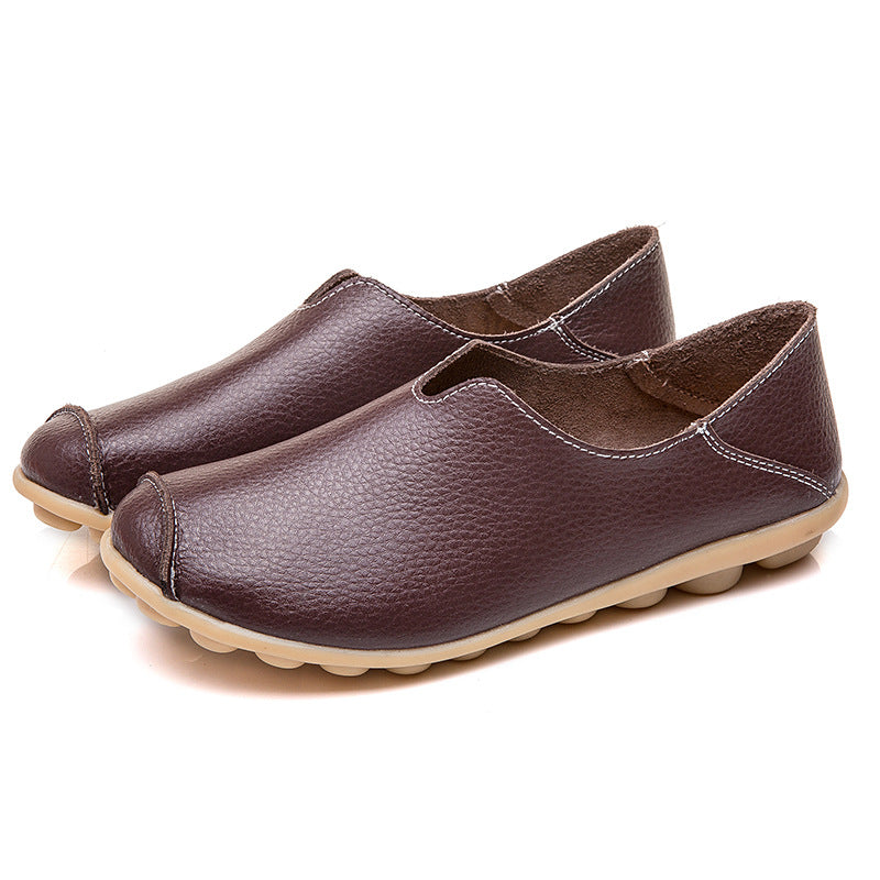🍒Genuine leather light weight summer slip on shoes for holiday breathable footwear for women real leather rubber sole cowhide casual walkers Bright Breathy Bobbles