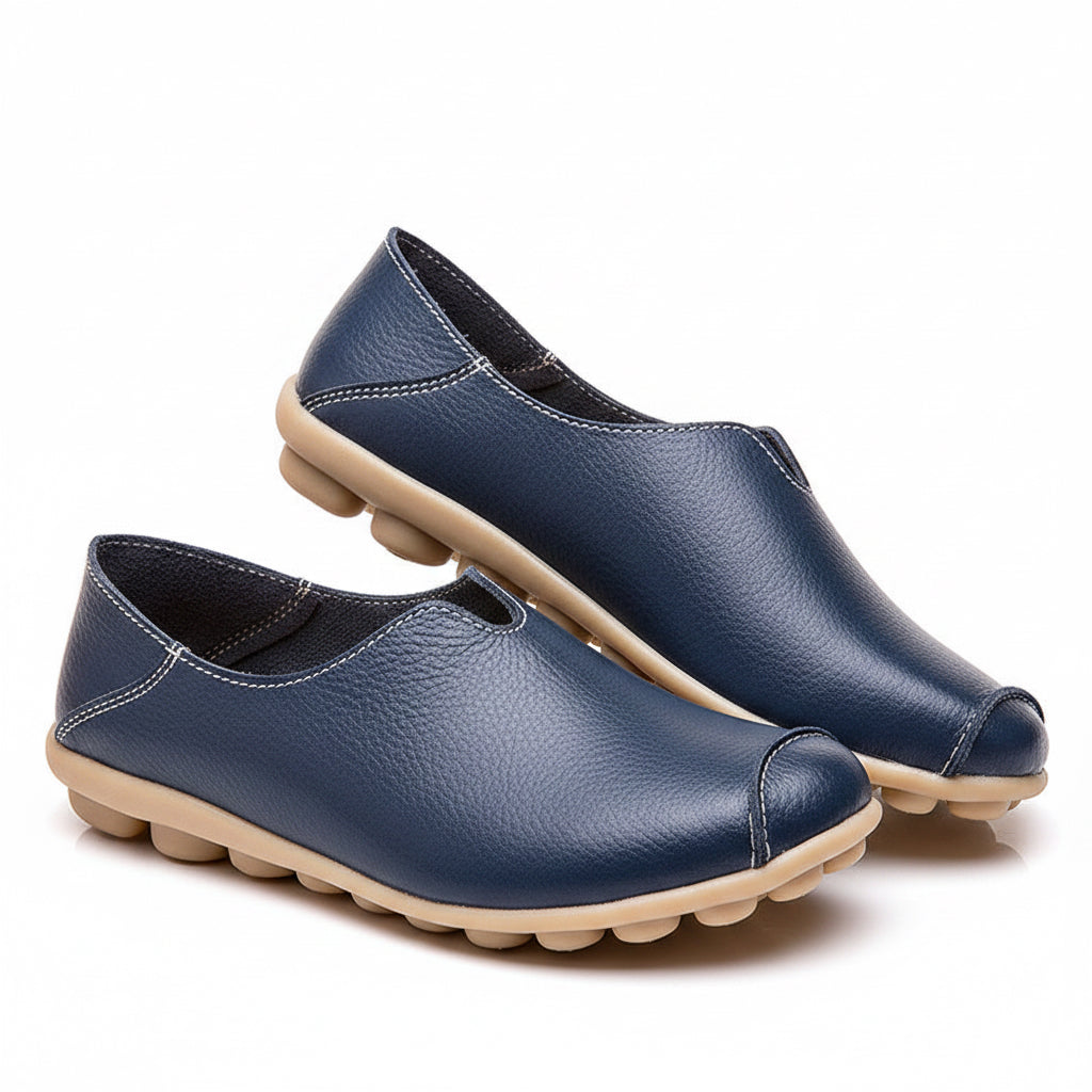 🍒Genuine leather light weight summer slip on shoes for holiday breathable footwear for women real leather rubber sole cowhide casual walkers Bright Breathy Bobbles