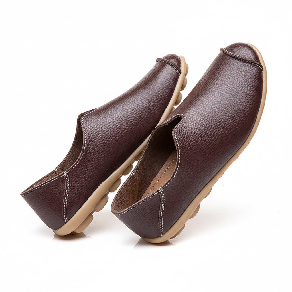🍒Genuine leather light weight summer slip on shoes for holiday breathable footwear for women real leather rubber sole cowhide casual walkers Bright Breathy Bobbles