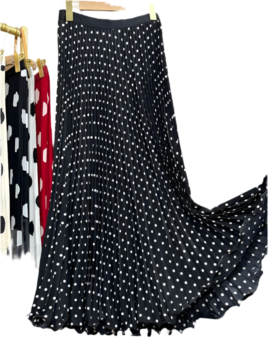 🍒Chiffon skirts maxi elasticated polka dot clothes a-line fashion wear all season clothing high waisted smart casual women occasion wear Delightfully Dress Dotty