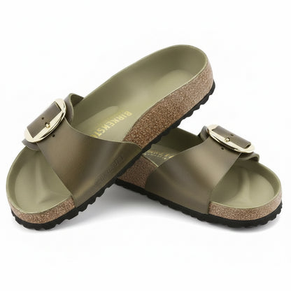 🍒Womens genuine Leather Flat Sandals buckle sliders genuine cow hide slip ons quality summer sandals  Holiday Vibe Slide