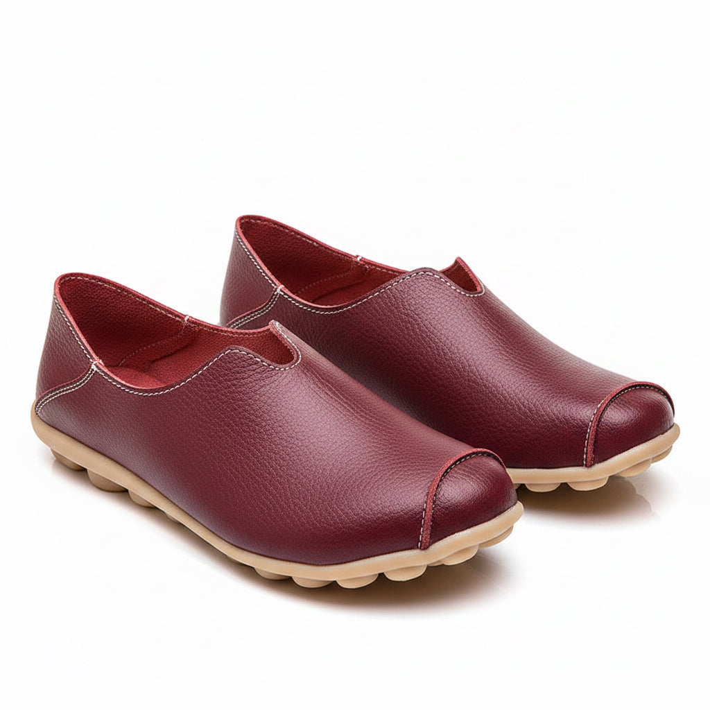 🍒Genuine leather light weight summer slip on shoes for holiday breathable footwear for women real leather rubber sole cowhide casual walkers Bright Breathy Bobbles