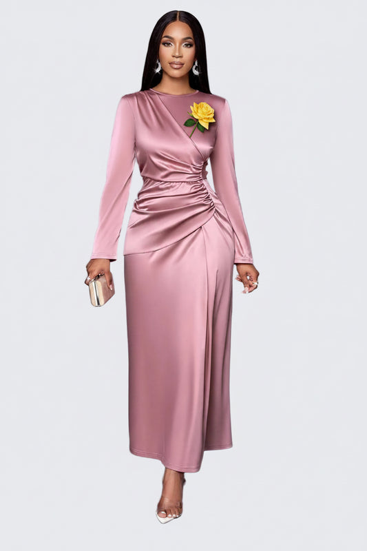 🍒Premium satin dress for occasion women wear fashion fitted evening wear a-symmetric outfit long sleeve Slide Into Silky