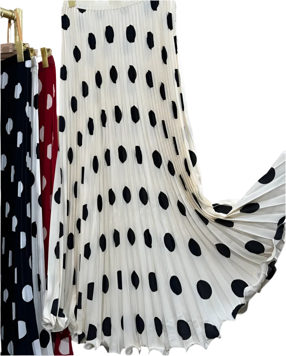 🍒Chiffon skirts maxi elasticated polka dot clothes a-line fashion wear all season clothing high waisted smart casual women occasion wear Delightfully Dress Dotty