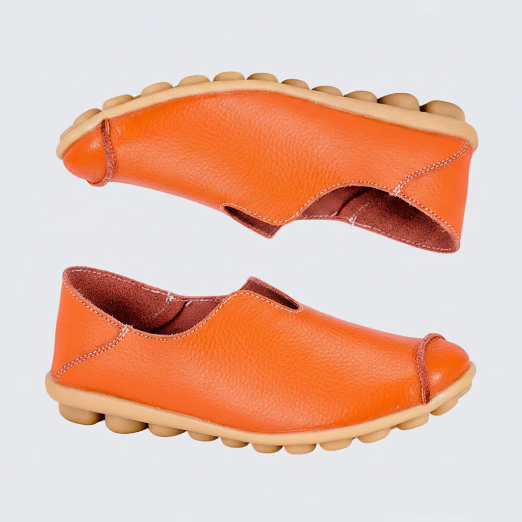 🍒Genuine leather light weight summer slip on shoes for holiday breathable footwear for women real leather rubber sole cowhide casual walkers Bright Breathy Bobbles