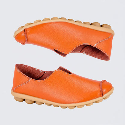 🍒Genuine leather light weight summer slip on shoes for holiday breathable footwear for women real leather rubber sole cowhide casual walkers Bright Breathy Bobbles