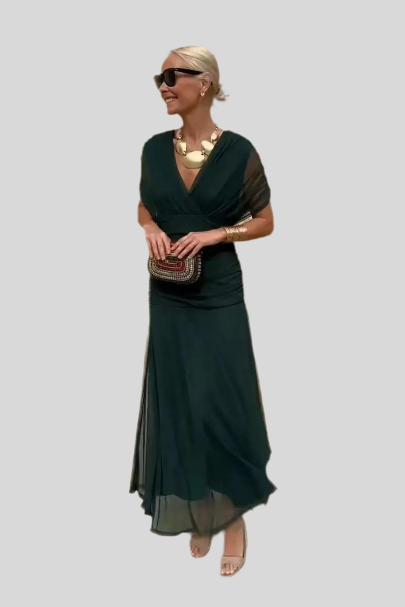 🍒Spring summer printed v-neck mesh off-shoulder dress versatile party outfits for vacation and weddings smart casual chiffon evening dress for women solid feminine clothing Off The Charts Off Shoulder