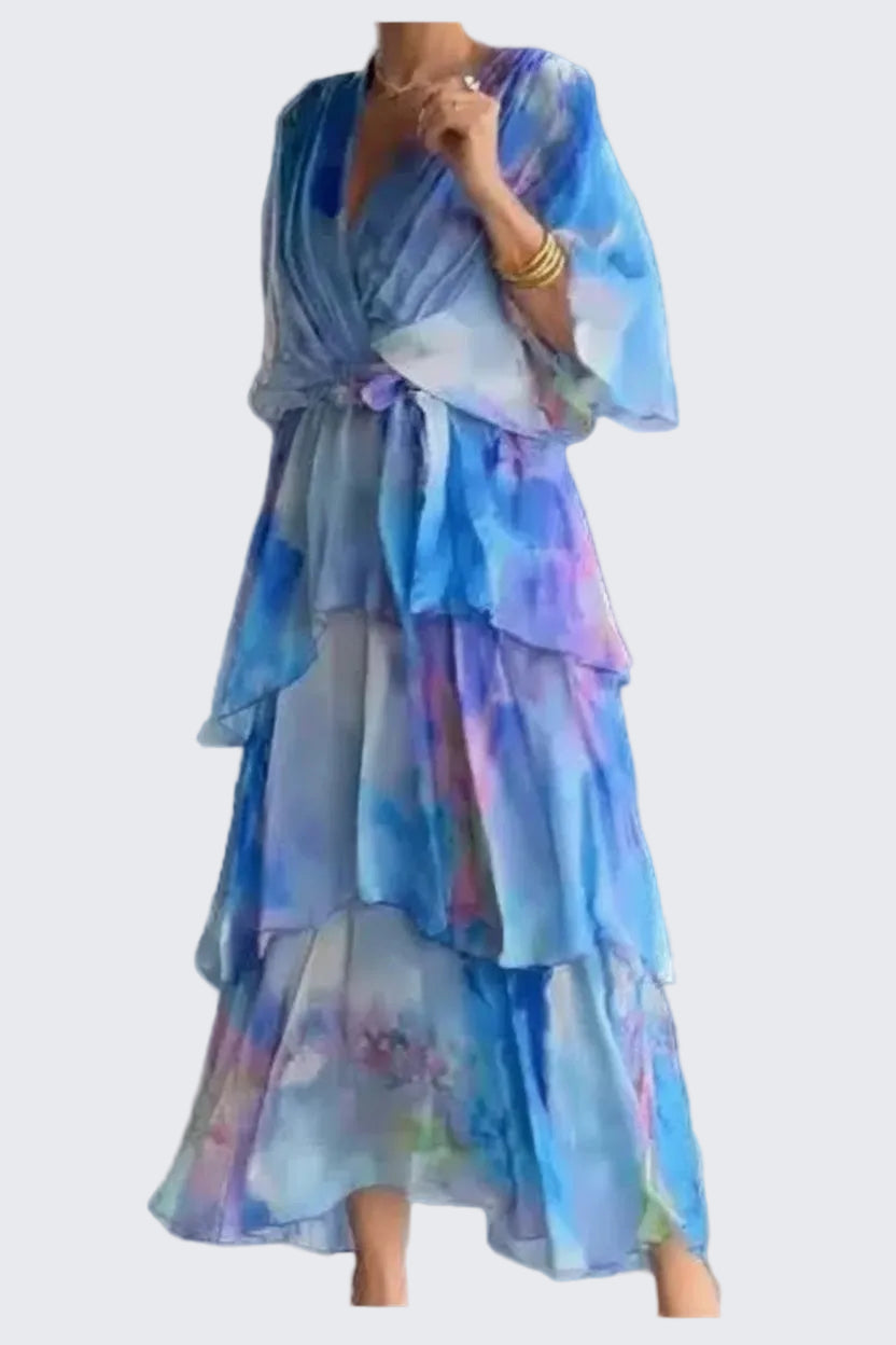 🍒Gradient print layered dress flutter sleeve outfit occasion wear for women wedding guest dresses holiday wear party fashion  Don’t flutter By This Butterfly