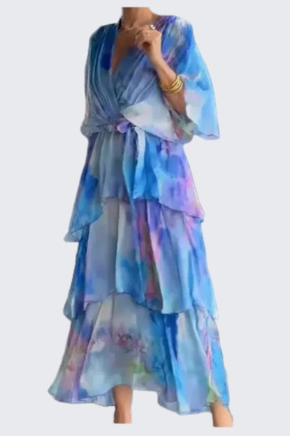 🍒Gradient print layered dress flutter sleeve outfit occasion wear for women wedding guest dresses holiday wear party fashion  Don’t flutter By This Butterfly