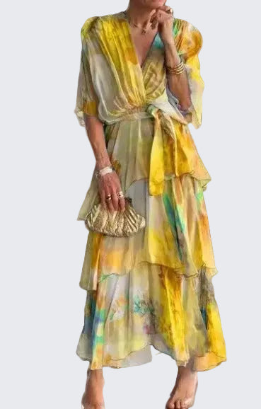 🍒Gradient print layered dress flutter sleeve outfit occasion wear for women wedding guest dresses holiday wear party fashion  Don’t flutter By This Butterfly