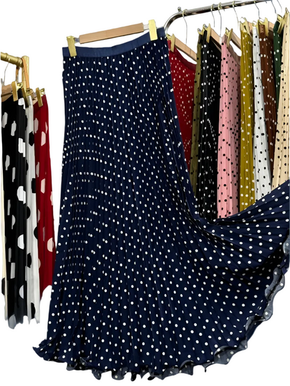🍒Chiffon skirts maxi elasticated polka dot clothes a-line fashion wear all season clothing high waisted smart casual women occasion wear Delightfully Dress Dotty