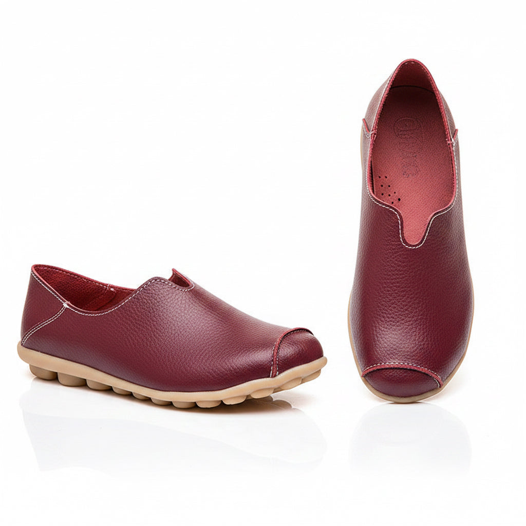 🍒Genuine leather light weight summer slip on shoes for holiday breathable footwear for women real leather rubber sole cowhide casual walkers Bright Breathy Bobbles